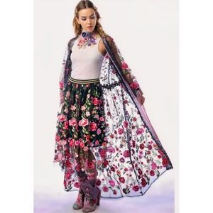 Aratta XL 'Dark Rose' Duster a cloud of tulle and embroidery - cinch waist-maxi